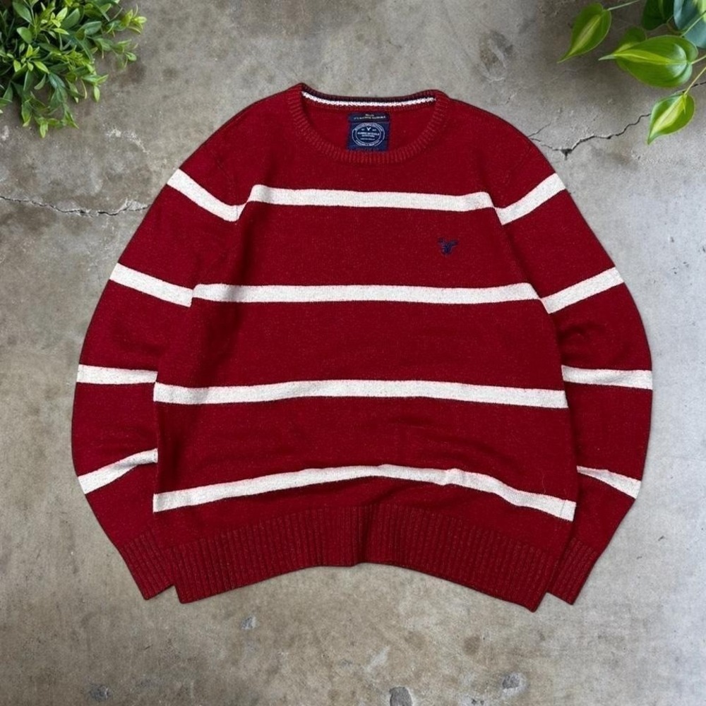 American eagle Red and white striped crewneck‎ knit sweater 2000s y2k mens XL